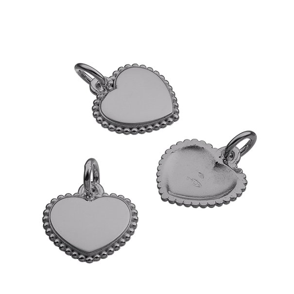 Black Rhodium – 12mm engravable hollow heart pendant, beaded edge (1pc)