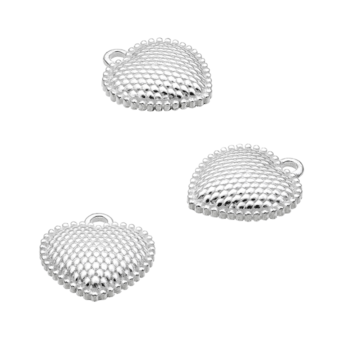 Pendentifs coeur bombé finition perlée ecaillée 10×11,3mm avec anneau (3pcs)