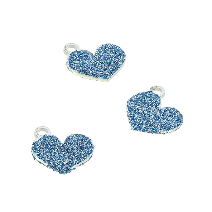 8x7mm heart pendant blue glitter with ring (5pcs)