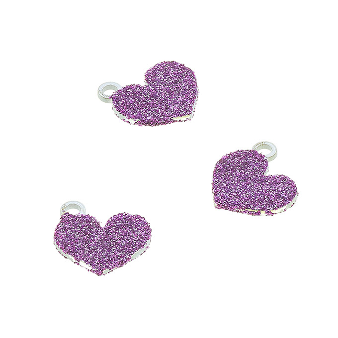 Pendentif coeur pailleté rose 8x7mm avec anneau (5pcs)