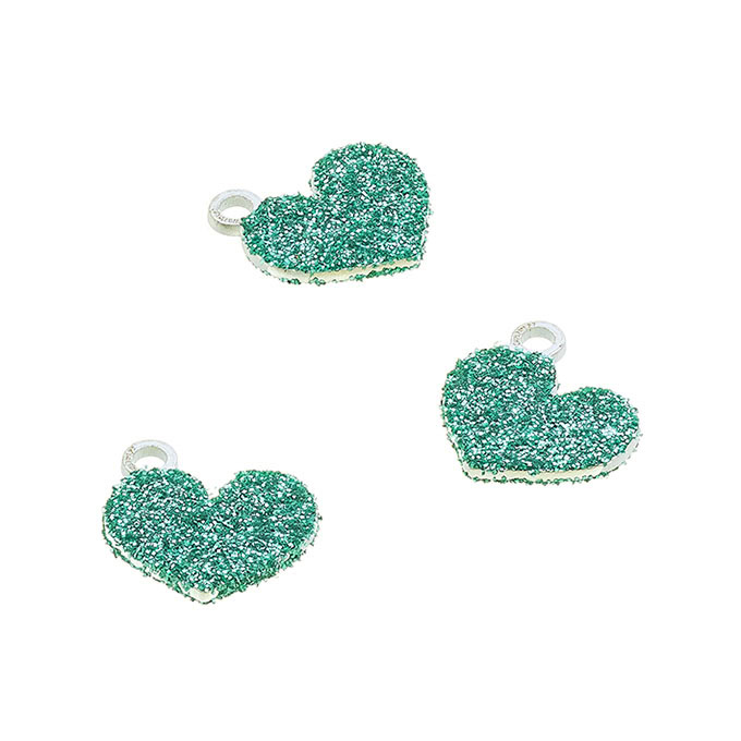 Ciondoli cuore con paillettes verde/turchese 8x7mm con anello (5pz)