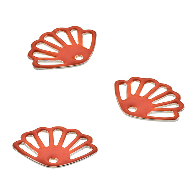 Breloques coquillage ajourée 9x12mm émail corail trou 1mm (3pcs)