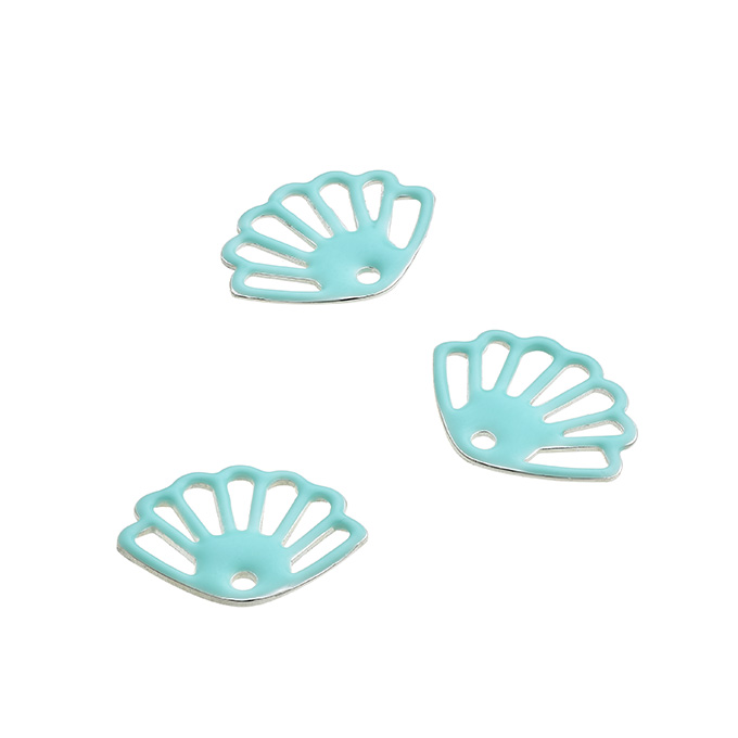 Breloques coquillage ajourée 9x12mm émail turquoise trou 1mm (3pcs)