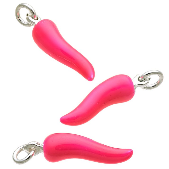 Anhänger Chilischote 20mm Chilischote emailliert neonpink (3Stk)