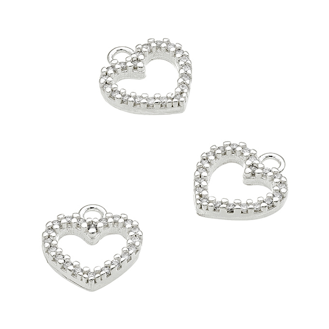 Ciondolo cuore 9x8mm zirconi bianchi con anello (1pz)