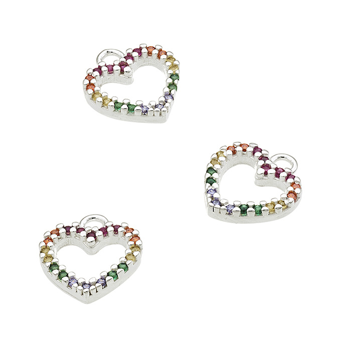 Ciondolo cuore 9x8mm zirconi multicolori con anello (1pz)