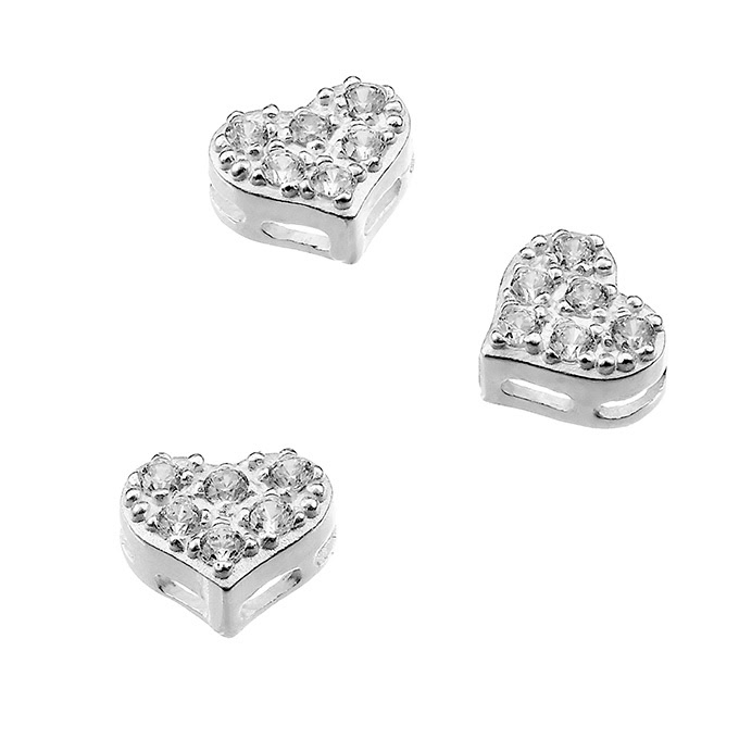 Heart slide charms in zirconium 8mm (5pcs)