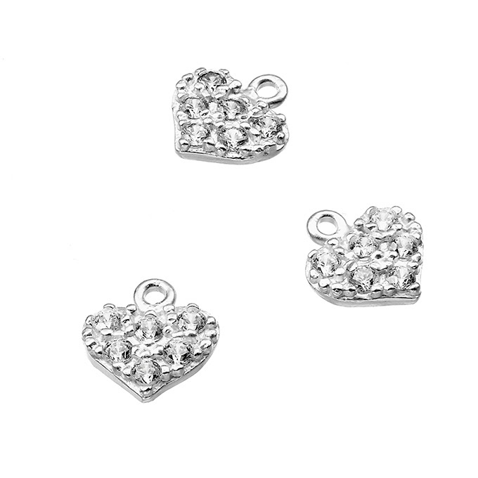 7,5mm heart charm with white cz and ring (5pcs)