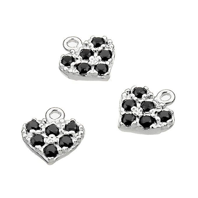 Breloques coeur zirconium noir 7,5mm avec anneau (5pcs)