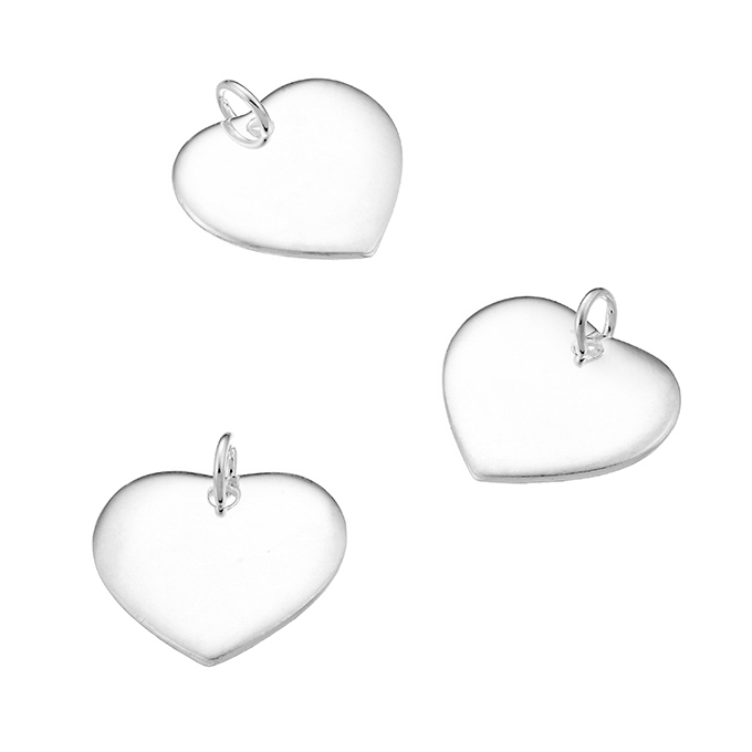 Heart chain pendants with ring engraveable hand polished (3pcs)