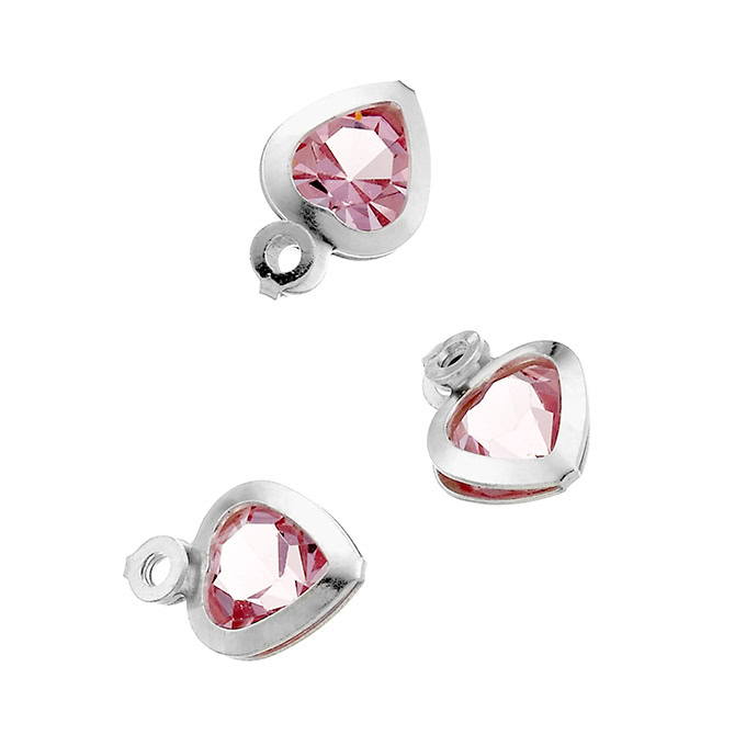 Pink crystal heart pendants (10pcs)