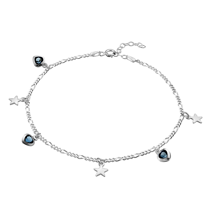 Stars and blue hearts ankle chain 23+3cm extender (1pc)