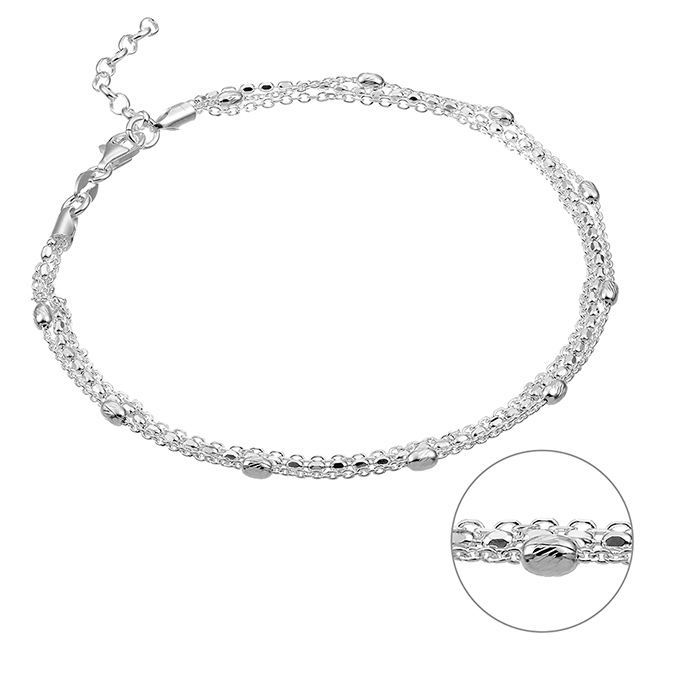 Ankle chain 3 different chains and oval beads 22,5+2cm extender (1pc)