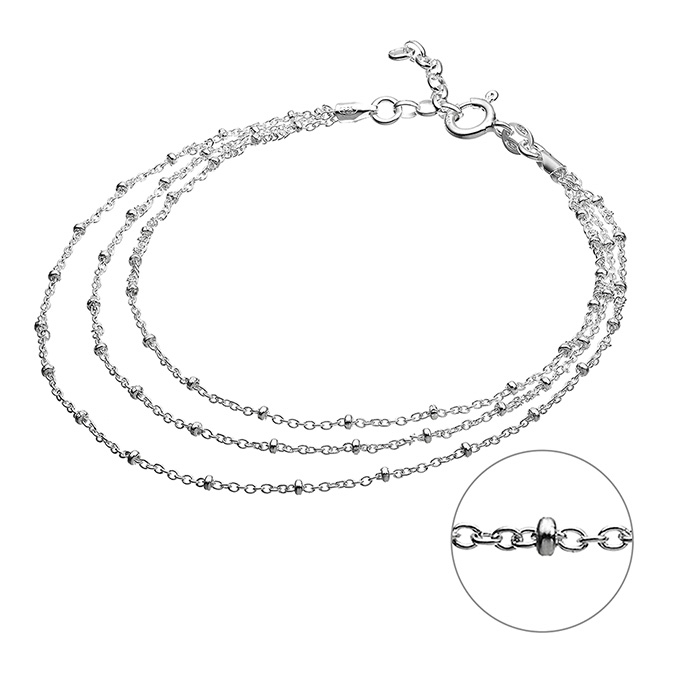 Ankle chain 3 chains beads 3mm 22+3cm extender (1pc)