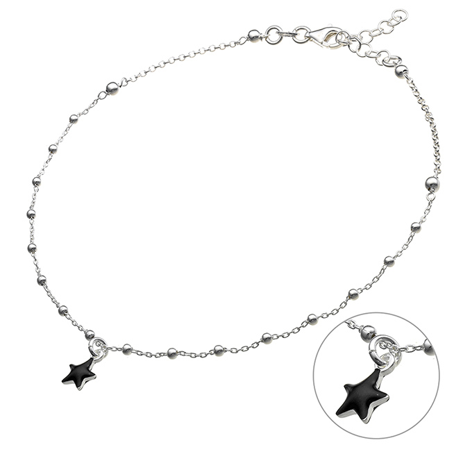 Ankle chain black star and beads 25+3cm extender (1pc)