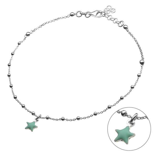 Ankle chain pastel green star and beads 25+3cm extender (1pc)