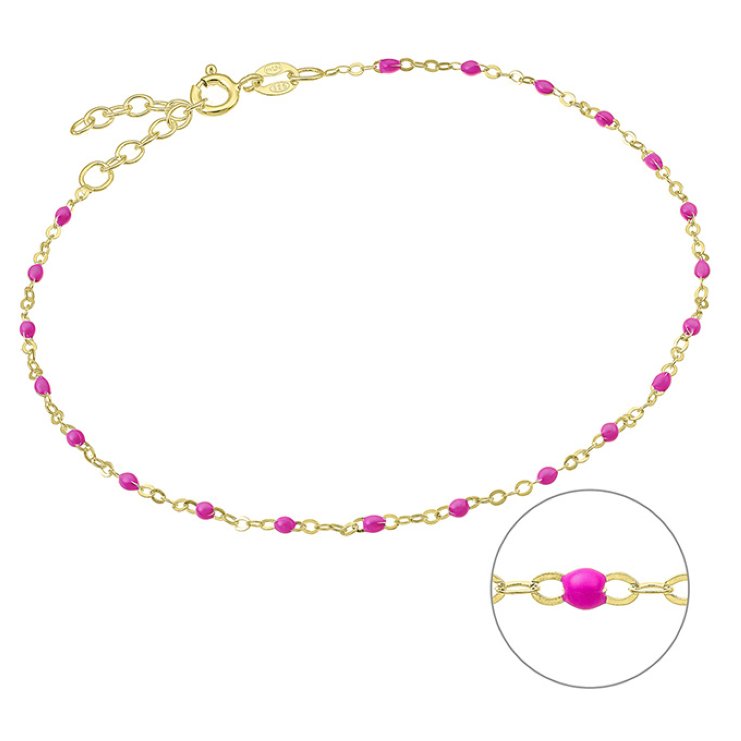Yellow Gold 3µ – Ankle chain enamelled fluo pink 22+3cm extender (1pc)