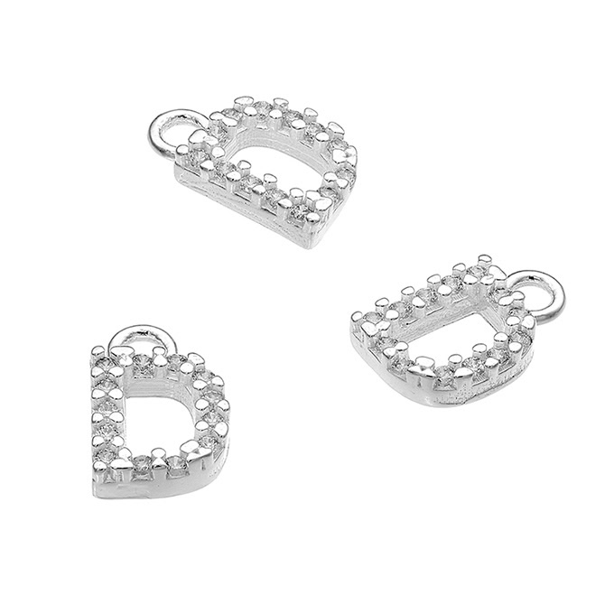 7mm alphabet charms letter D with white zirconiums and ring (1pc)