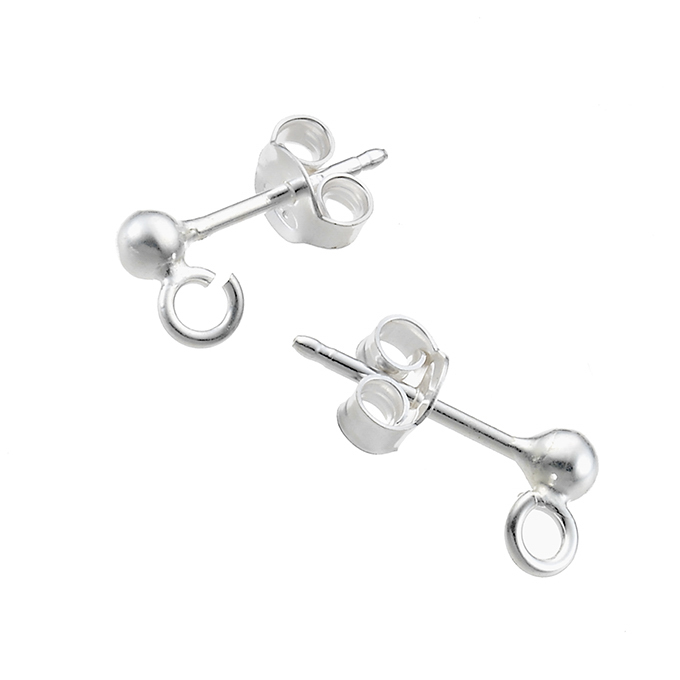 Clous d’oreilles boule 3mm avec anneau (env.20 paires)