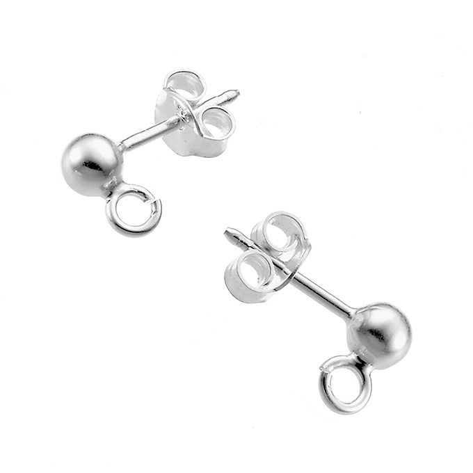 4mm bead stud earring supports with ring (approx. 20 pairs)