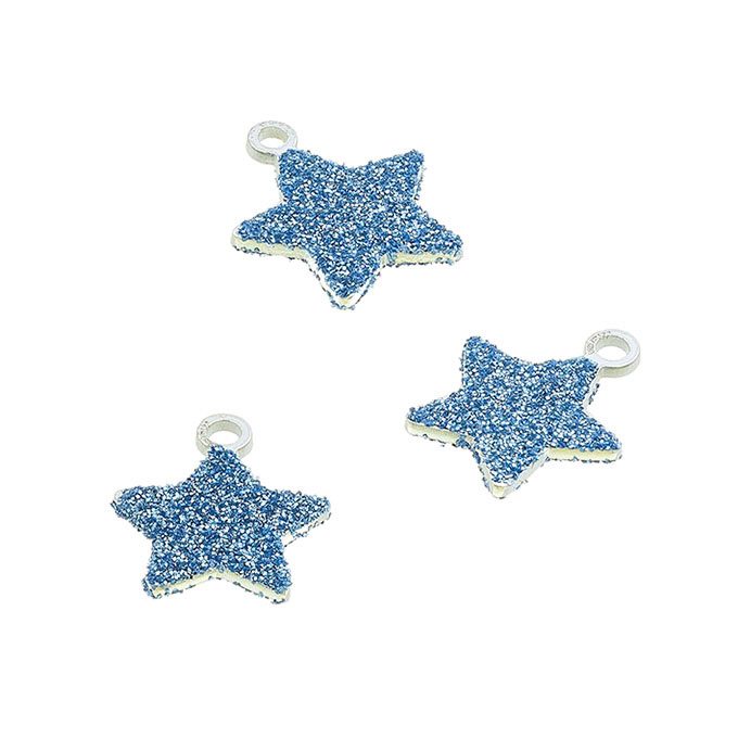 7,5mm star pendant blue glitter with ring (5pcs)