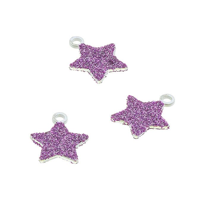 7,5mm star pendant rose glitter with ring (5pcs)