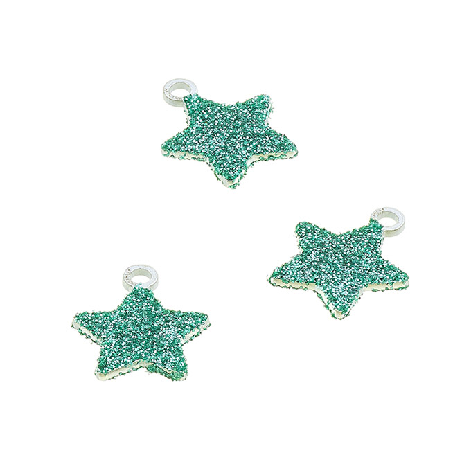 Ciondoli stella con paillettes verde/turchese 7,5mm con anello (5pz)