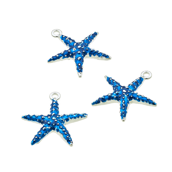 13x15mm blue enamel starfish charm with ring (1pc)