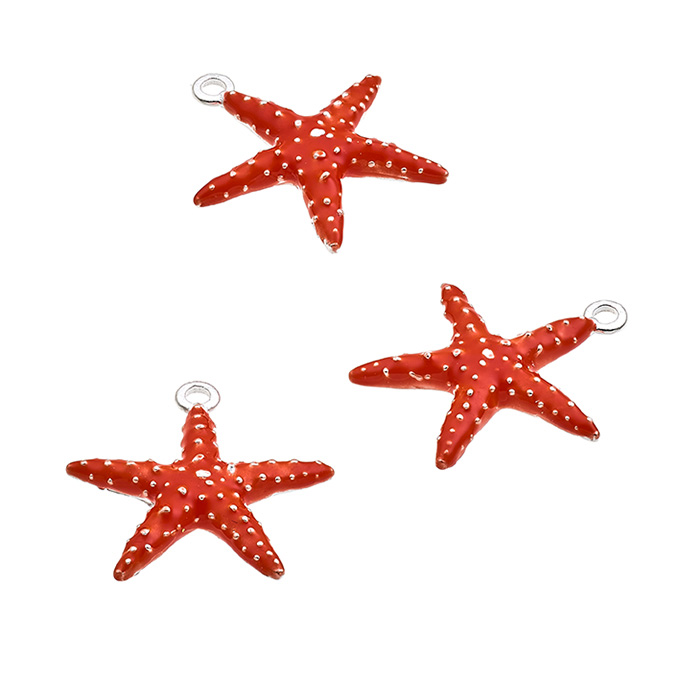 Breloque étoile de mer 13x15mm émail corail avec anneau (1pc)