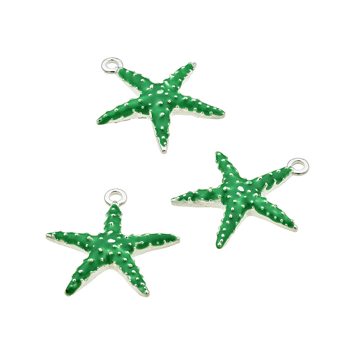 13x15mm green enamel starfish charm with ring (1pc)