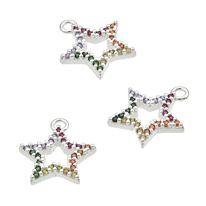 10,7x17mm multicoloured zirconiums star charm with ring (1pc)