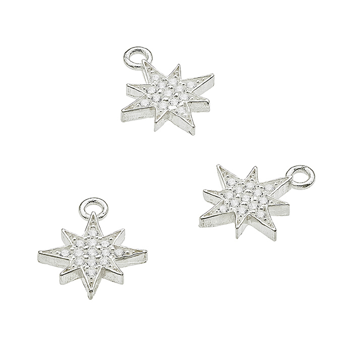 Breloques soleil/étoile 9mm zirconiums blancs avec anneau (2pcs)