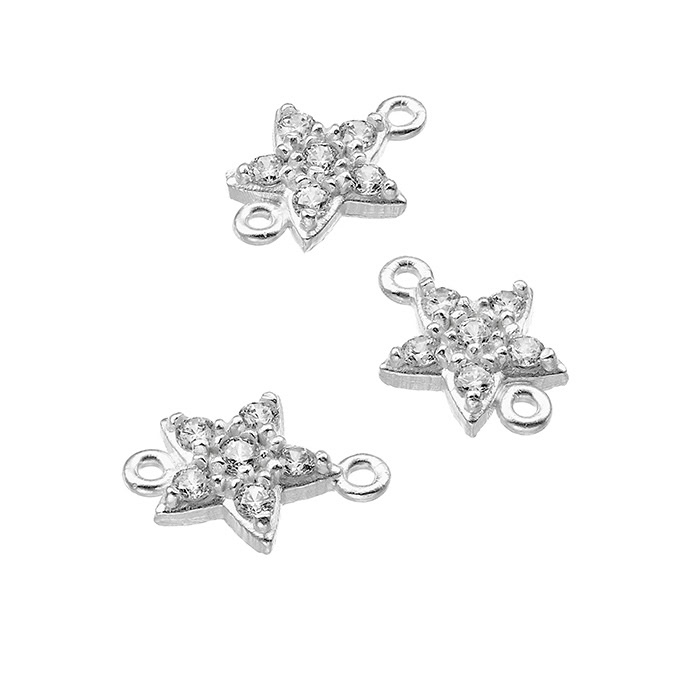 Cubic zirconia star charm 8mm with 2 rings (5pcs)