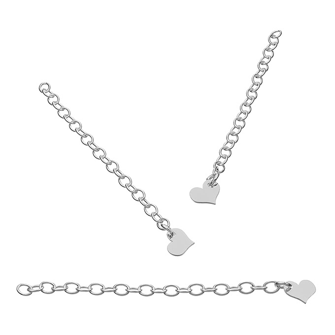 5cm oval rolo extender chain with 7x6mm heart (10pcs)