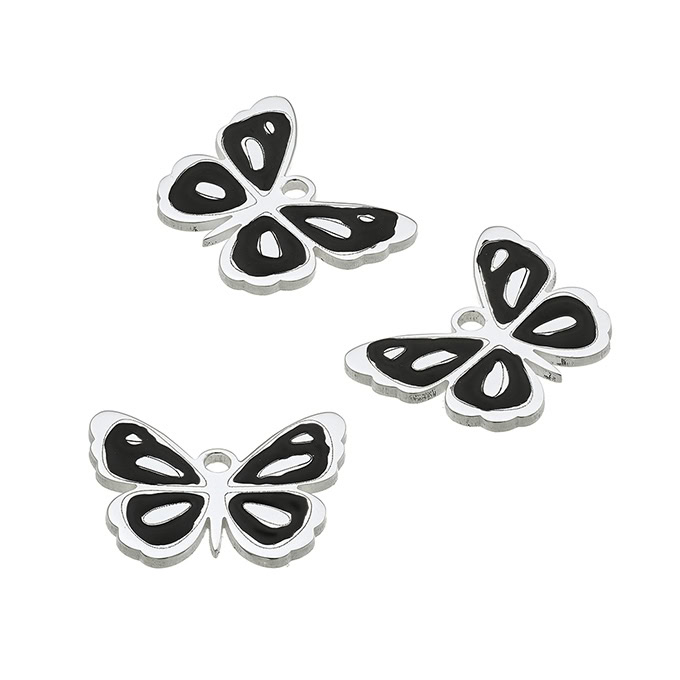 Pendentif papillon 13x10mm émail noir avec anneau (1pc)