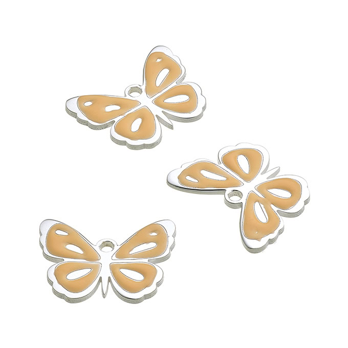 Pendentif papillon 13x10mm émail pêche avec anneau (1pc)