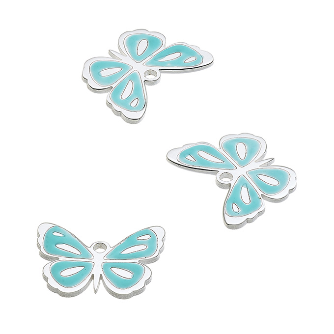 Pendentif papillon 13x10mm émail turquoise avec anneau (1pc)