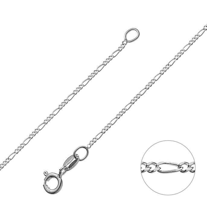 Weiss Rhodiniert – Figarokette 1,24mm (1m)