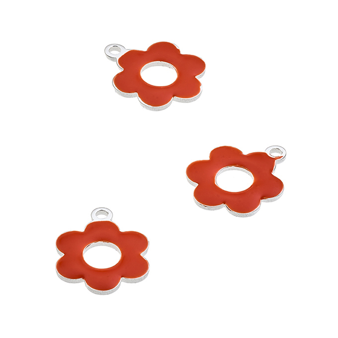 Ciondolo fiore 10mm smaltato corallo con anello (1pz)