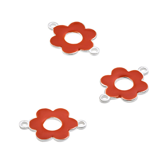 Ciondolo fiore 10mm smaltato corallo 2 anelli (1pz)