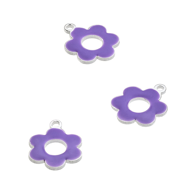 Ciondolo fiore 10mm smaltato lilla con anello (1pz)