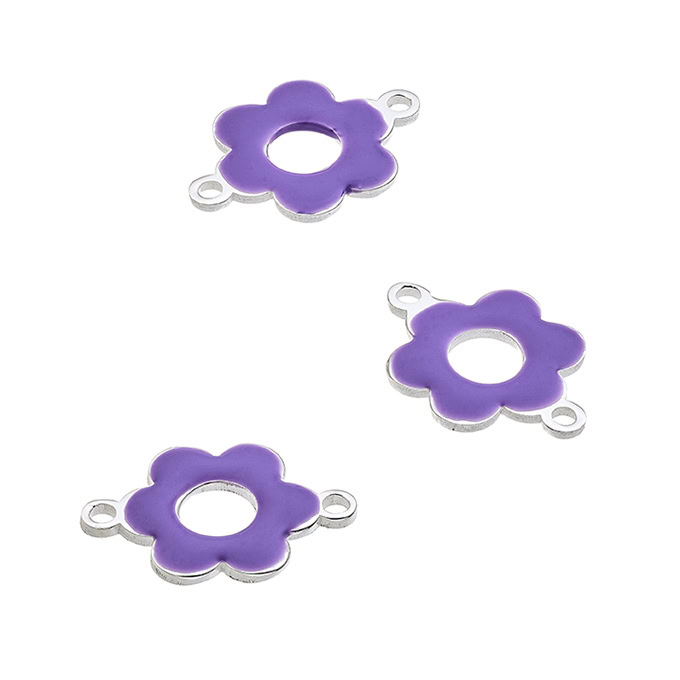 Pendentif fleur 10mm émail lilas 2 anneaux (1pc)