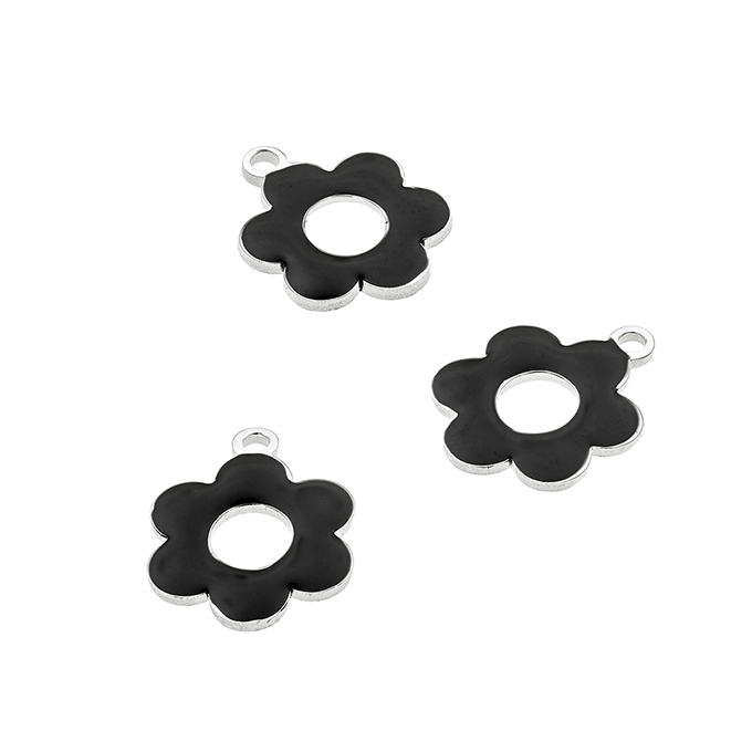 10mm black enamel flower pendant with ring (1pc)