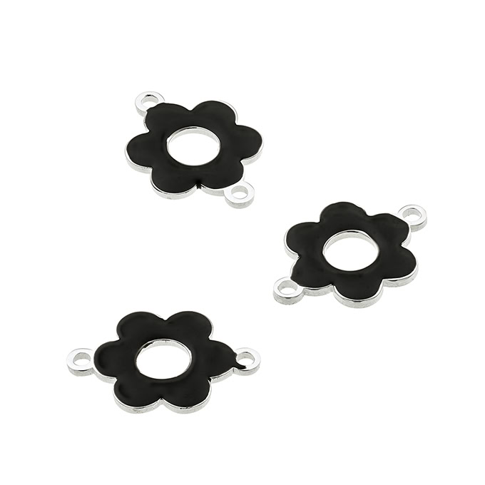 10mm black enamel flower pendant 2 rings (1pc)