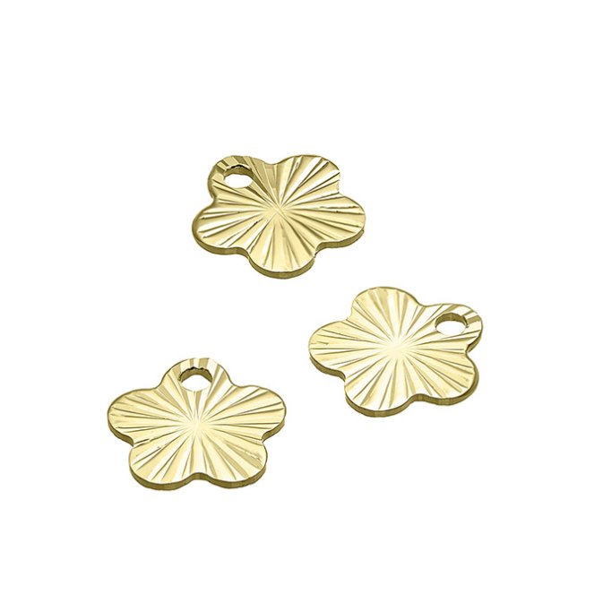 Goldgelb Vergoldet 1µ – Anhänger Blume gestreift 7 mm, beidseitig, Loch 1,2 mm (10Stk)