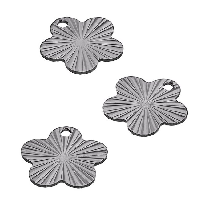 Rhodié Noir – Pendentif Fleur rayé 7 mm, recto/verso, trou 1,2 mm (10pcs)
