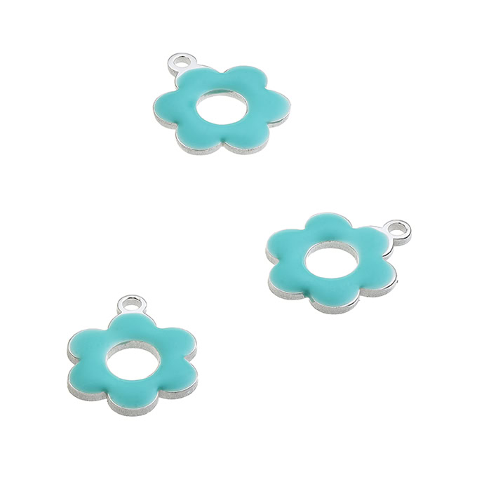 Ciondolo fiore 10mm smaltato turchese con anello (1pz)