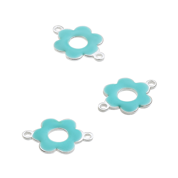 Pendentif fleur 10mm émail turquoise 2 anneaux (1pc)