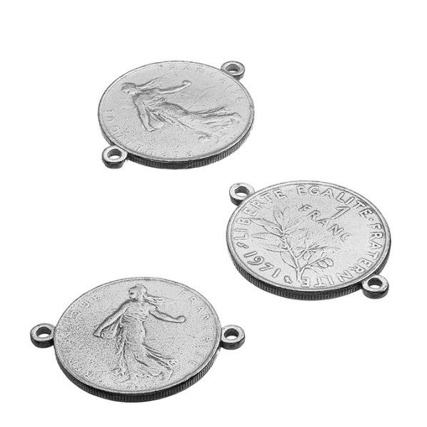 Weiss Rhodiniert – Medaille Franc 23mm mit 2 Ringen (1Stk)