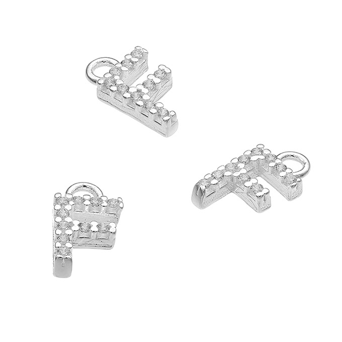 7mm alphabet charms letter F with white zirconiums and ring (1pc)